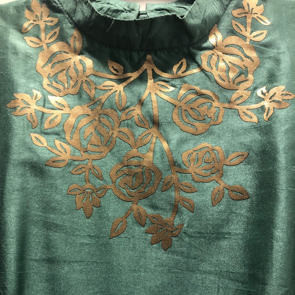 Silk Party Gown/Anarkali in Blue Green Embellished rose embroidery, size 2XL